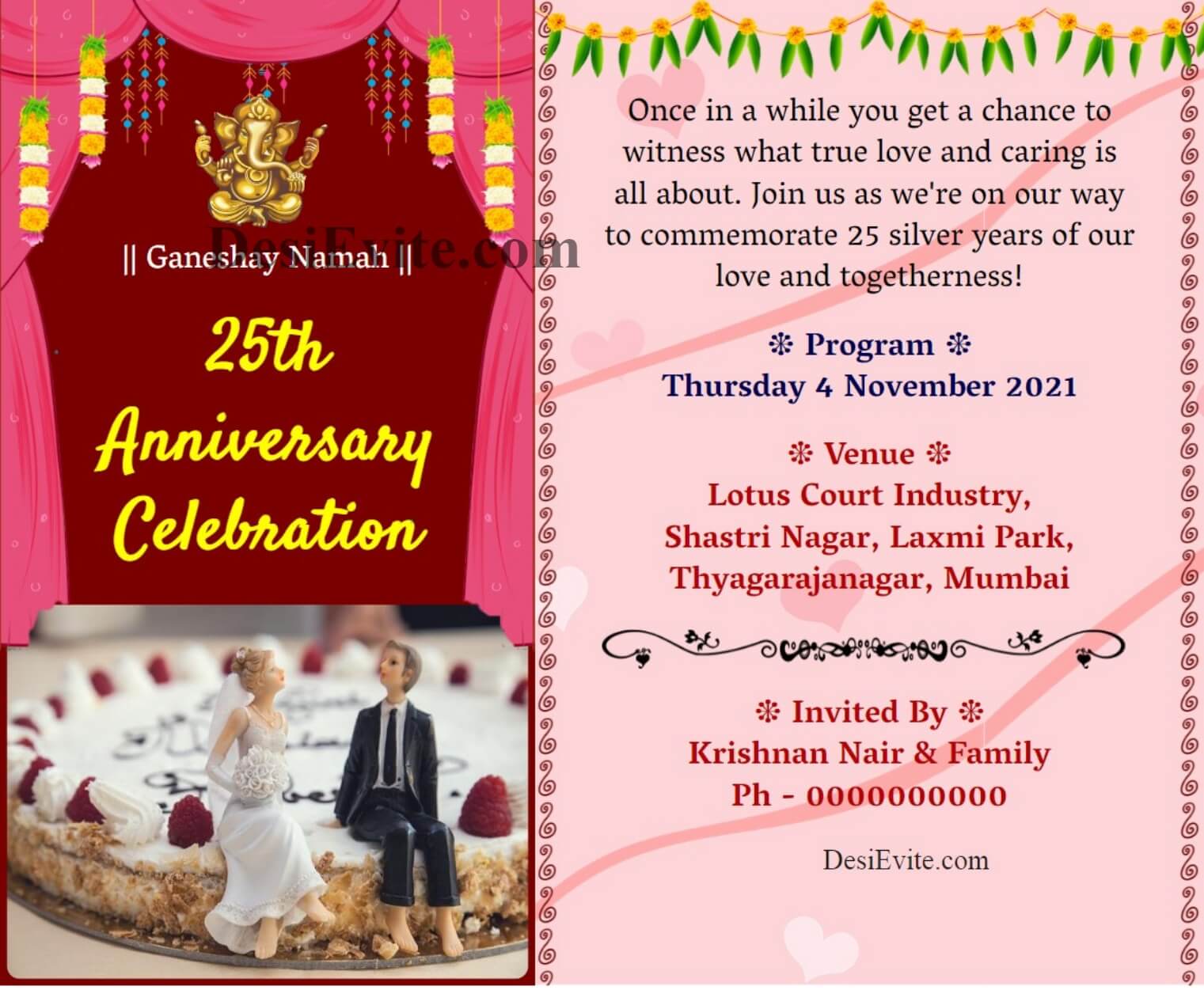 wedding anniversary invitation card traditional theme 110 