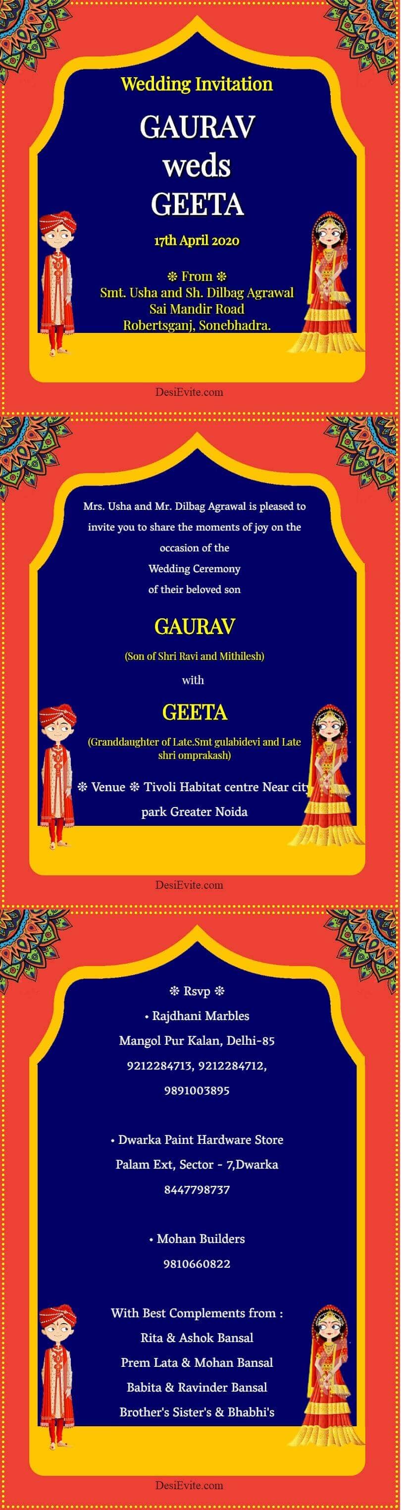 wedding invitation card with 3 pages template 147 