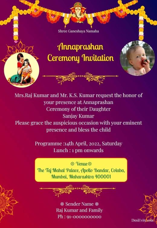 Premium Annaprashan Sanskar Invitation Card Online Invitations