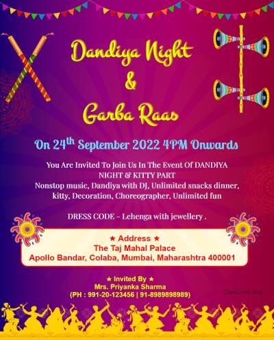 Dandiya night party invitation card