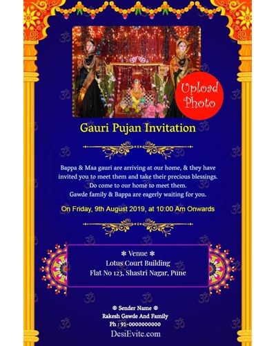 Gauri Pujan Invitation Card In Marathi