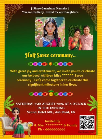 Half Saree Invitation ecard Tradional Design