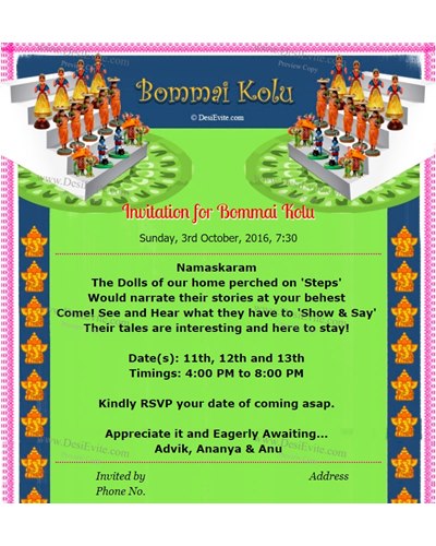 Invitation for Bommai Golu and Thamboolam