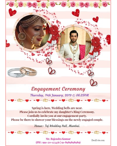 Telugu Free engagement ceremony Invitation card with rose & Ring