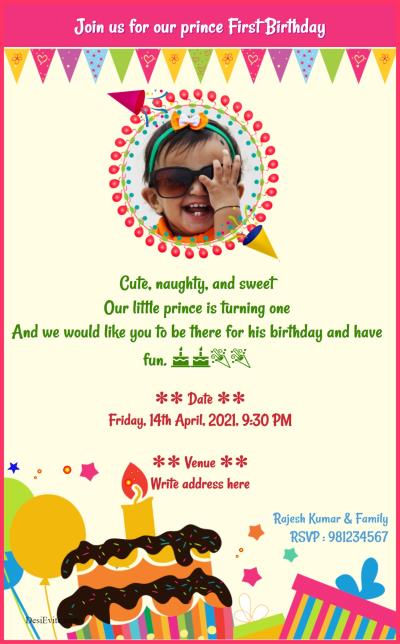 First birthday High Resolution Invitation Card