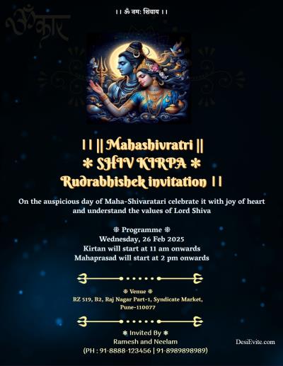 Invitation Maha Puja Abhishek Shivratri