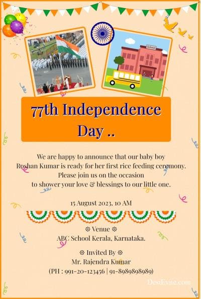 Independence Day Invitation card with 2 photo