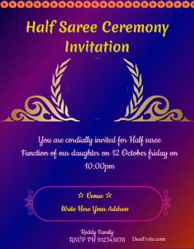 Ritushuddhi Indian Traditional Hindu Half Saree Ceremony Invitation Card  With A Regal Looking Young Girl In Lavender Lehanga – SeeMyMarriage