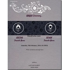 Nikah ceremony /  Islamic wedding invitation card with groom bride picture 