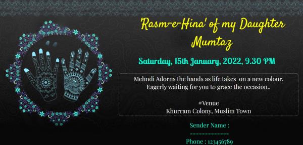 Cordially invited you to attend Rasm-e-Mehendi