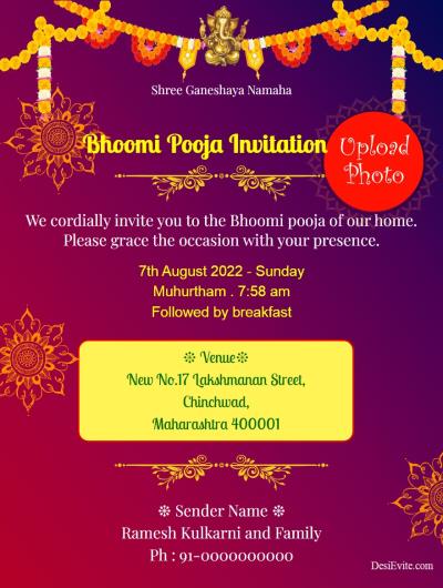 Bhumipujan Invitation Card