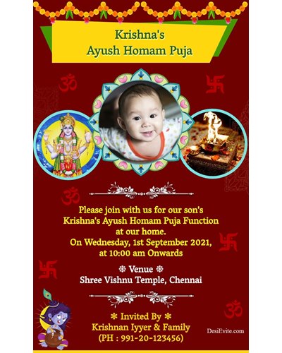 ayush homam puja invitation card