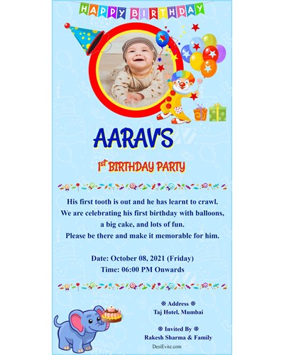 baby boy birthday invitation card with boy photo