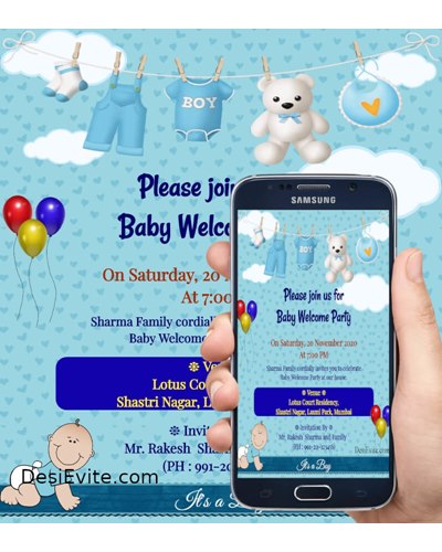 baby boy welcome party card