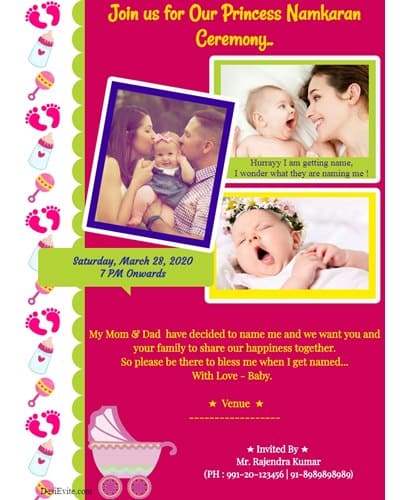 Featured image of post Naming Ceremony Invitation Card For Baby Boy Editable Create a video invitation for your baby s naming ceremony with photos text and audio