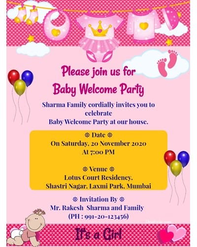 baby girl welcome party card