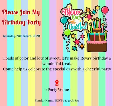 Birthday party invitation ecard for all age group