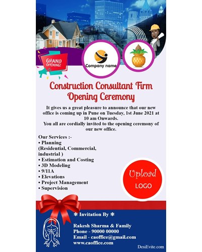 construction project management consultant firm opening card