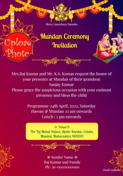 Free Mundan à¤® à¤¡à¤¨ Invitation Card Online Invitations