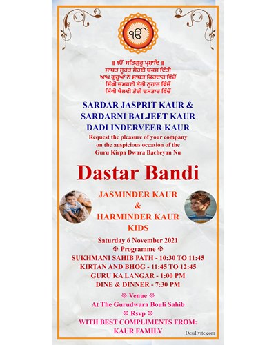 Dastar bandi invitation card