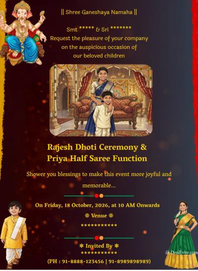 Dhoti half saree together function invitation ecard