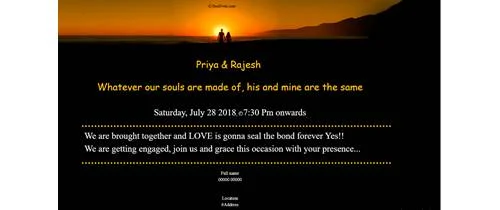 Engagement card sunset invitation theme