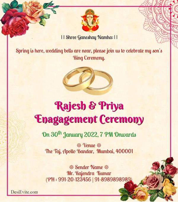 Indian Ring Ceremony Invitation Card - Engagement Invitation Templates
