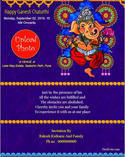 Free Ganesh Chaturthi Invitation Card Online Invitations On this day, devotees celebrate the birthday of on the occasion of ganesh chaturthi 2019, here is a list of wishes, messages, texts and whatsapp messages to wish your family and friends. free ganesh chaturthi invitation card