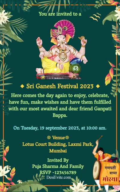 ganesh festival 2023 invitation card hariyali eco friendly theme