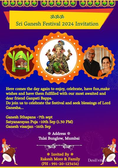 Ganesh festival invitation card three photo upload