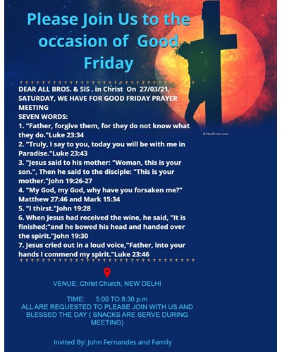 Come and join for Good Friday Prayer