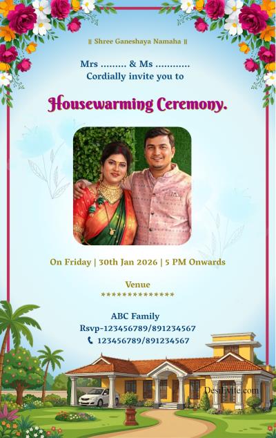 griha-pravesh-ceremony-ecard-house-flower-theme
