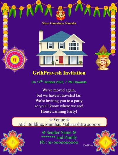 free Griha pravesh Housewarming Invitation Card & Online Invitations