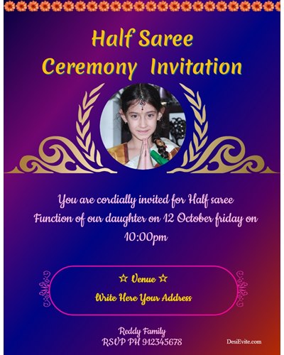 Half Saree Invitation, Half Saree Function, Half Saree Ceremony, India  Bridal Shower 5x7-custom Digital File - Etsy