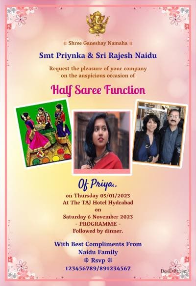 half-saree-ceremony-invitation-card-three-photo
