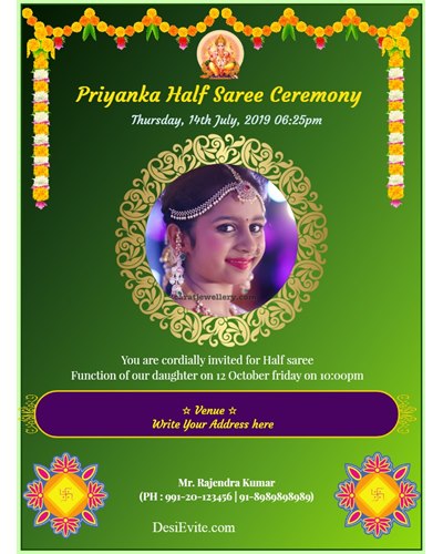 Cute half saree ceremony, coming of age ceremony, invitation Template –  gingerstudio072