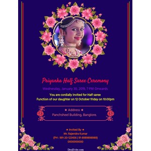 half saree invitation card floral design