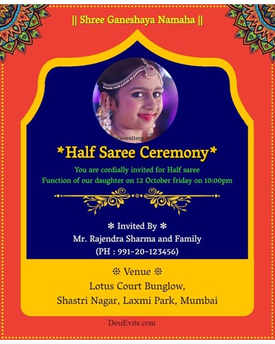 half saree ornamental invitation card