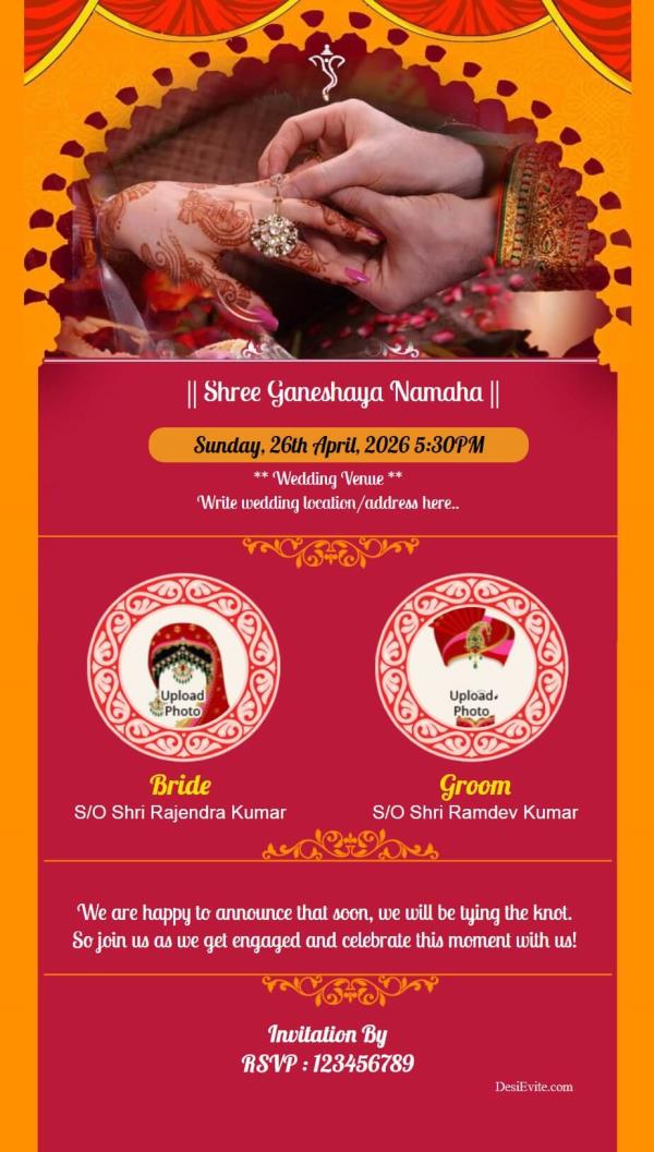 hindu traditional engagement invitation card whatsapp