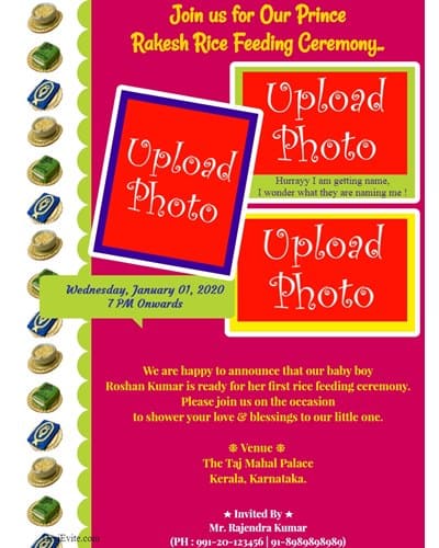 indian rice feeding invitation card