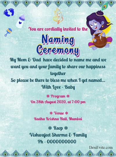 krishna theme naming ceremony card