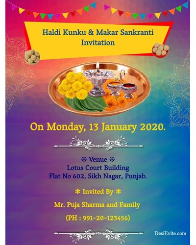 Makarsankrant and haldi kunku card without photo