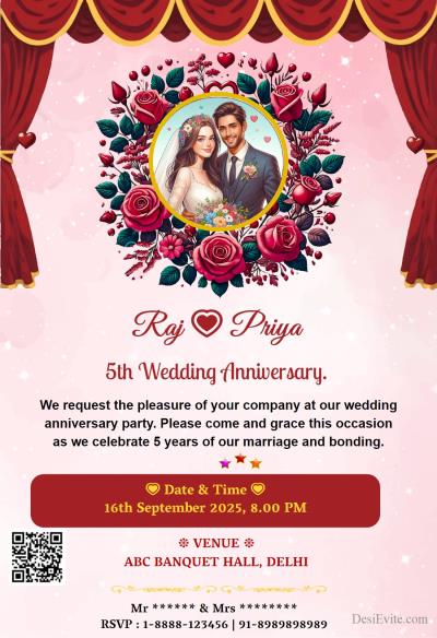 Wedding anniversary invitation card cartoon design