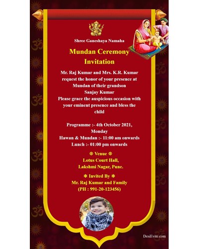 Mundan or Chadakarana Ceremony invitations NEW selections Summer 2022