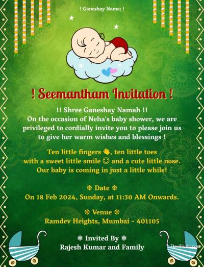 Traditional Seemantham | Valaikappu invitation card