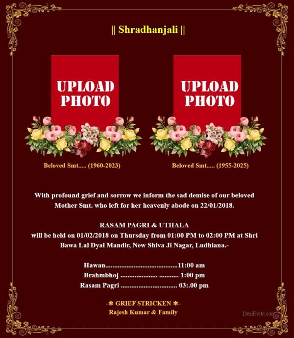 Shradhanjali Card with two photoes