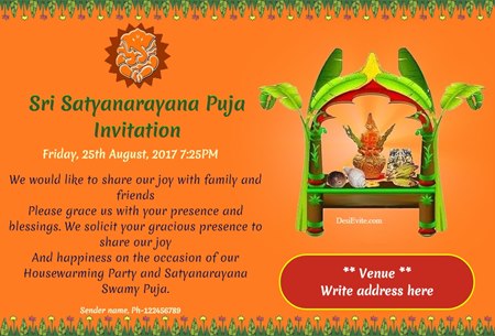 free Satyanarayan Puja Invitation Card & Online Invitations