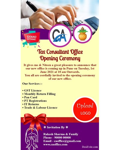 tax consultant office opening card