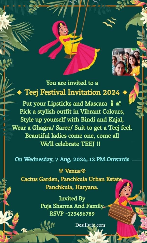 free Teej Festival Invitation Card & Online Invitations