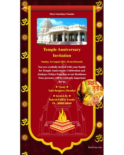 temple anniversary and puja card